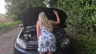 Stranger caught me with car breakdown and helps me out for ass fucking