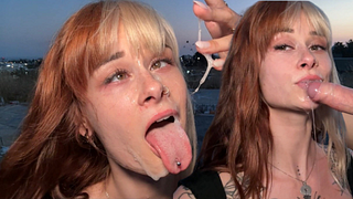 She Risks It Again: Public Outdoor Sloppy Deepthroat Milking  Ahegao Facial Finish